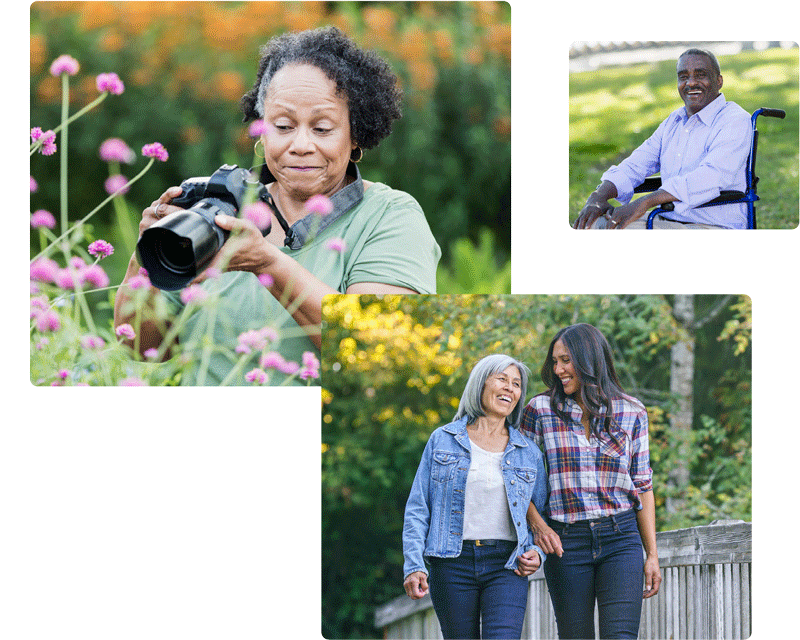 three images of an older man and two women in collage