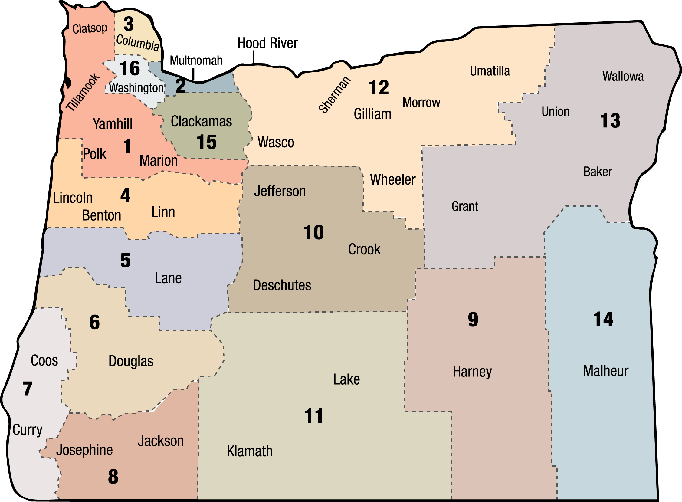 map with the 16 Oregon Area Agencies on Aging and Disabilities